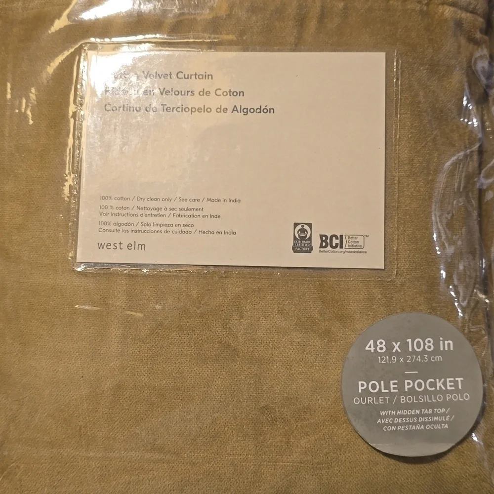 West Elm Cotton Velvet Curtain, Color Elm, Size 48×108 In, Retail $169.00US
